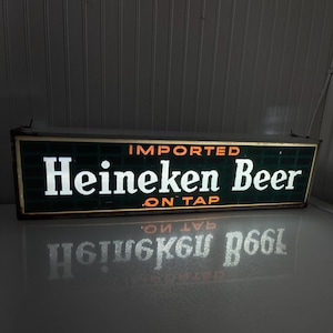 Vintage  Beer Light, beer sign, Vintage lighted Sign, Heineken Lighted Beer Sign, Barware, pub sign, Man Cave light, 1960s lighted beer sign