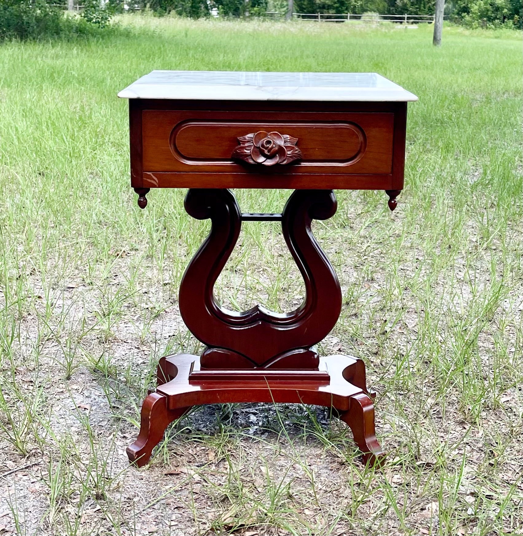 Harp Side Table Vintage Mahogany Marble Top Table Side Table end table accent table vintage furniture ornate