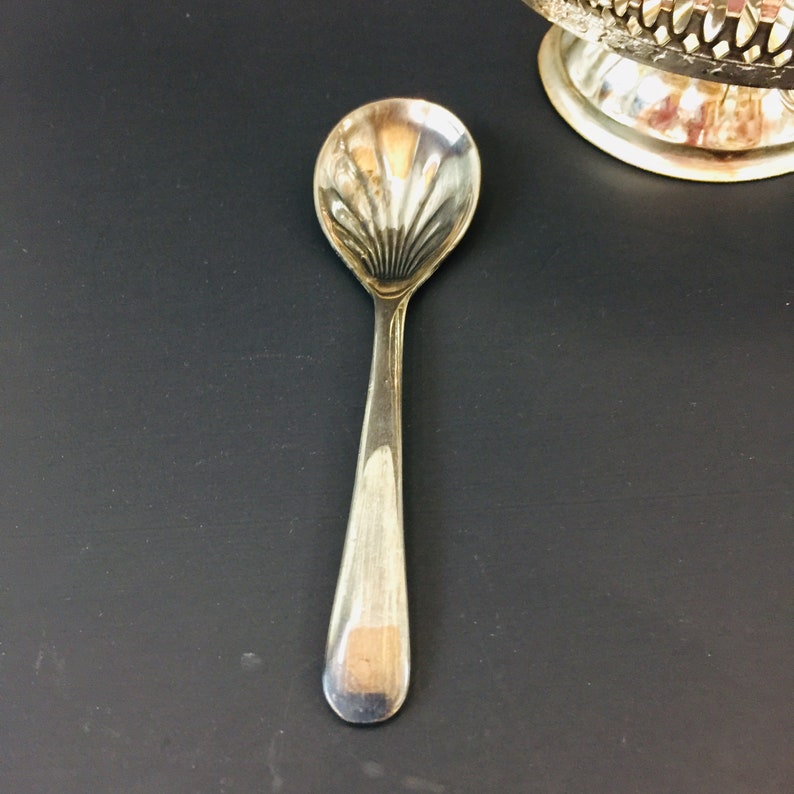 Vintage condiment dish, silver plate, retro glass, glass bowl, bowl and spoon, candy dish, serving dish, 1950 glass bild 6