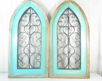 Shabby cottage decor, shabby decor, wall decor, wall hangings, wood, metal, cathedral, rustic decor, boho