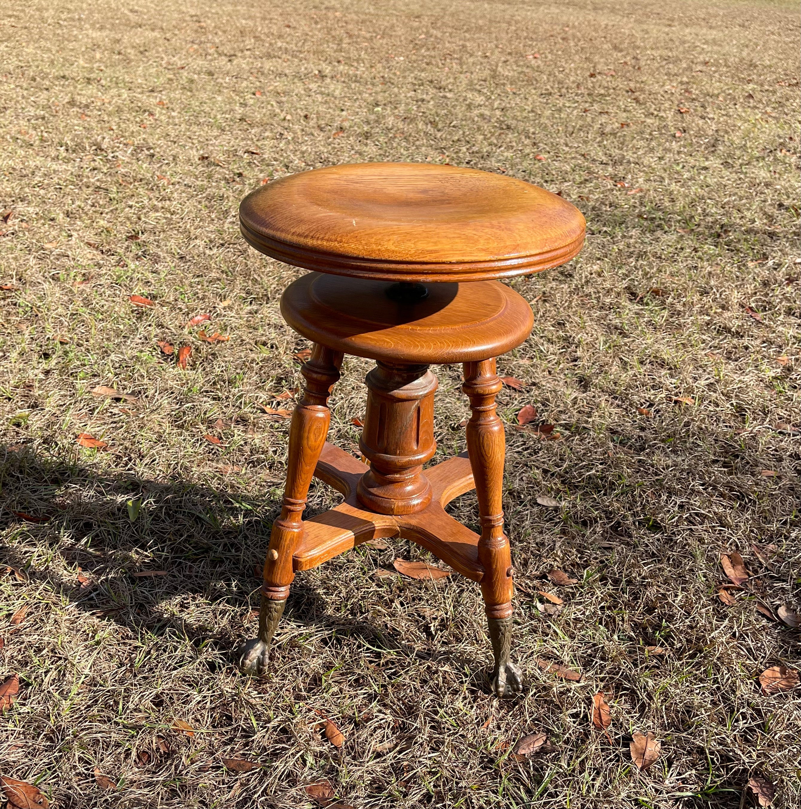 Antique Piano Stool, Claw Footed, Glass Ball Feet Stool, Solid