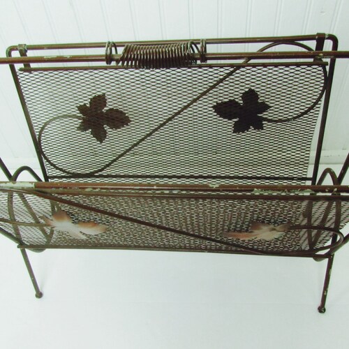 MAGAZINE RACK, Mid Century Decor, Atomic, Organizer, Metal Magazine Holder, Towel Holder, main image 1