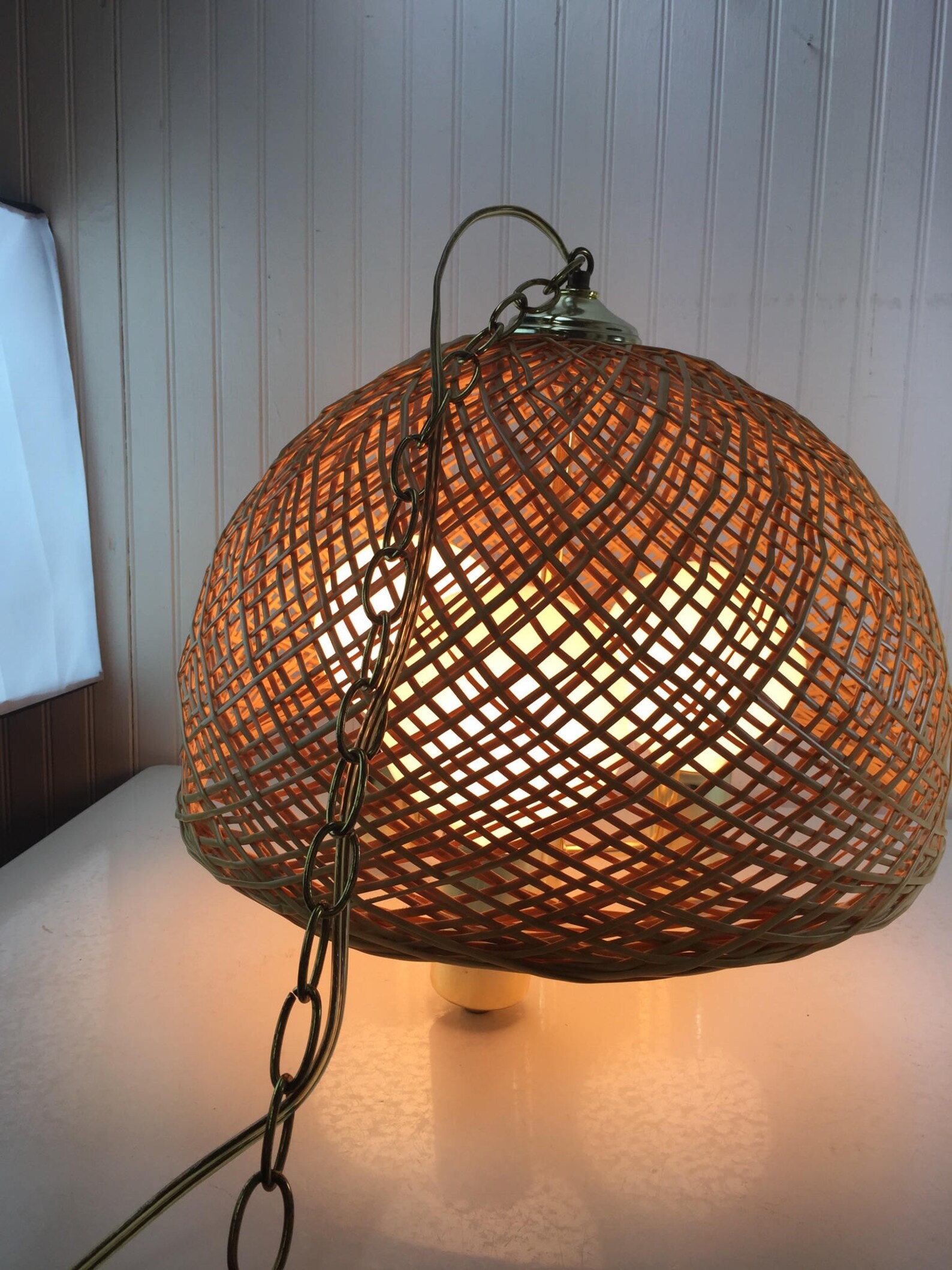 Vintage Wicker and Brass Swag Light Hanging Light Basket Etsy