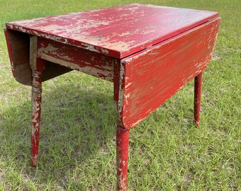 Drop leaf Farmhouse table, wood table, primitive  furniture, entry table, farmhouse decor, rustic table, red chippy paint