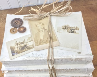Vintage books, stacked books, Shabby chic book decor, interior design, ephemera, home decor, book stack, shabby chic decor, old book,