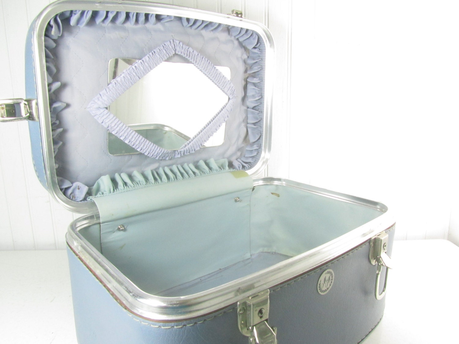 Vintage luggage train case Blue Train Case Luggage Travel Etsy