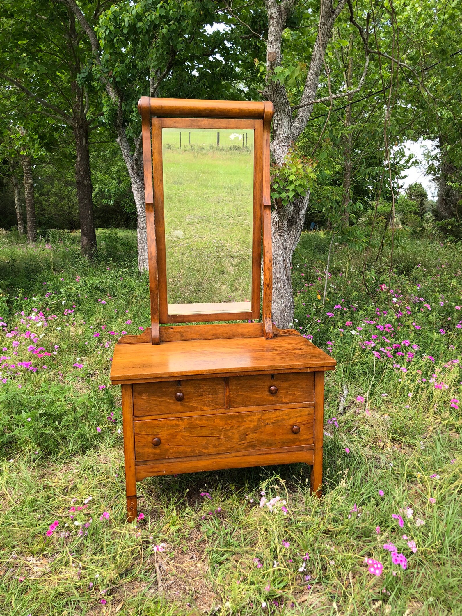 Antique Wood Dresser Mirror Farmhouse Decor Rustic Bedroom Etsy