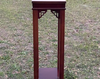 Fern stand, plant stand, wood pillar, flower stand, tall table, vintage decor, dark wood, square top, wedding decor, pedestal stand