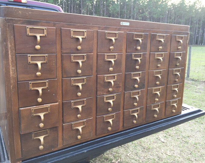 Library File Card Catalog Apothecary Wood Etsy