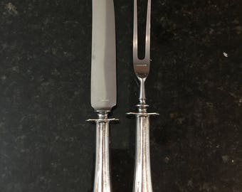 Sterling silver carving set, silverware, serving set, stainless blade, dinnerware, knife, fork, wedding, holiday dinner,