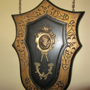 Coat of arms wall hanging, Castle Decor, Norse, Scottish, wood and metal wall hanging, shield, gothic, medieval decor, image 5