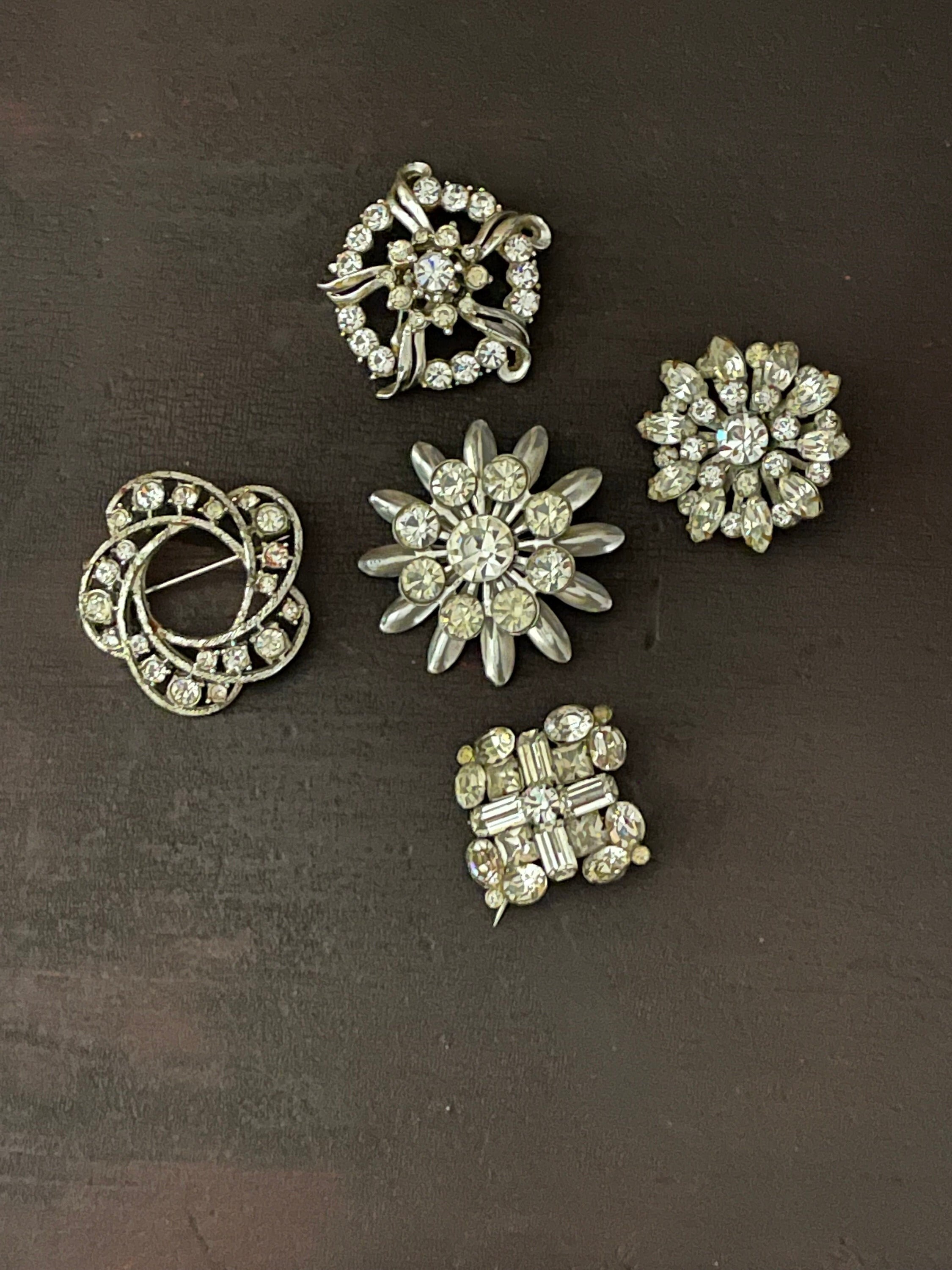 Vintage brooch collection, vintage pin, rhinestones, mid