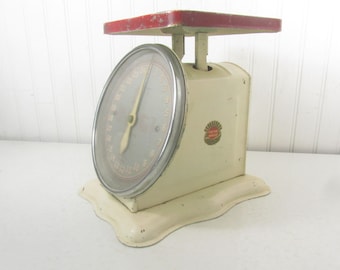 Antique Family Scale, Scale For The Worlds People, farmhouse decor, kitchen scale, Red and White scale, vintage scale, vintage kitchen