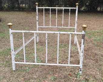 Antique bed, iron bed with brass, headboard, farmhouse, metal furniture, bedroom, shabby chic furniture, French farmhouse decor, fixer upper