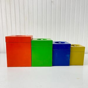 Vintage canisters, metal canister set,nesting canister set, storage,farmhouse kitchen, colorful canister set, modern kitchen ,mid century ,