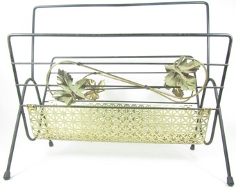 MAGAZINE RACK, mid century decor, atomic, organizer, metal magazine holder, towel holder,paper rack,metal frame,