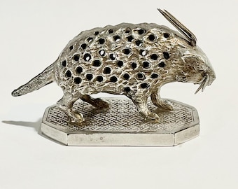 Silver toothpick holder, hair pin holder, silver plate porcupine, Victorian pin holder, silverware , vanity decor, gift for her, party table