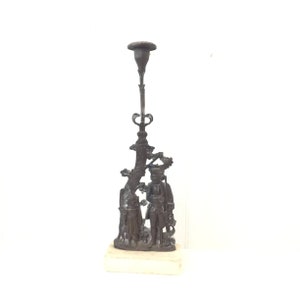 Bronze candle holder, antique candle holder, vintage candle stick, bronze statue, marble base,colonial soldier,bronze sculpture, candle stck