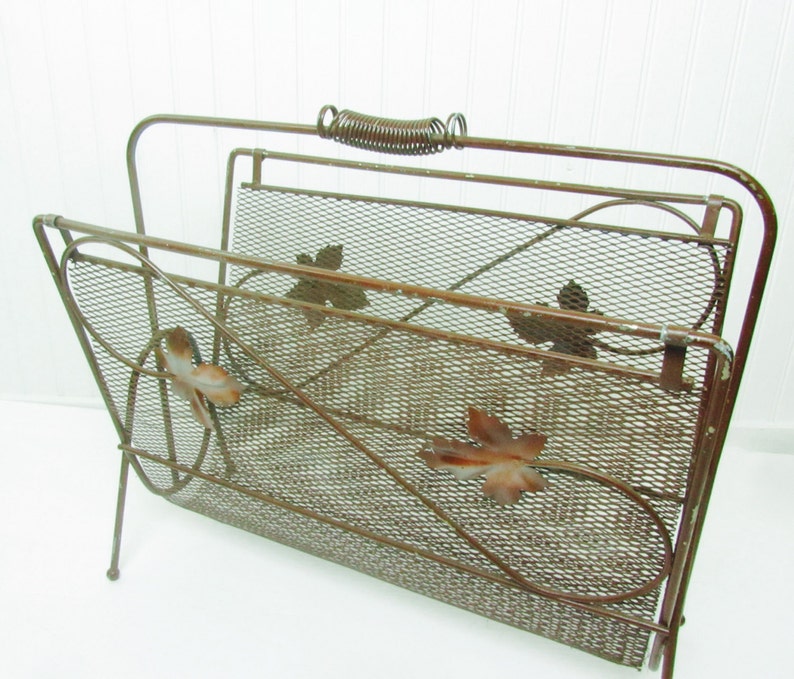 MAGAZINE RACK, mid century decor, atomic, organizer, metal magazine holder, towel holder,