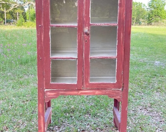 Vintage pie safe, red kitchen cabinet, pantry, china hutch, antique wood pantry, kitchen  furniture, farmhouse furniture, farmhouse decor