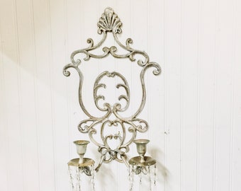 Candle holder, candle sconce, scroll, large metal sconce, wall decor, vintage shabby chic wall decor, wall sconce, mid century candle holder