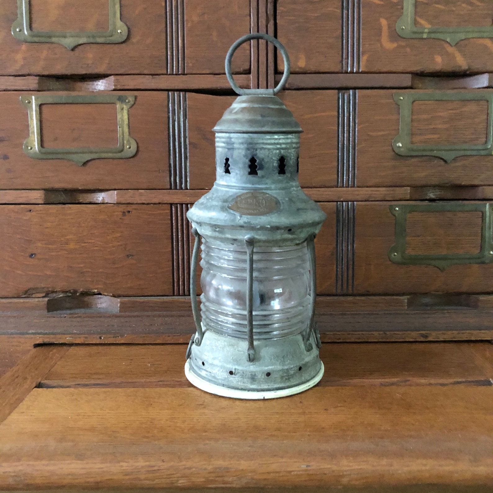 Antique Light, Marine Lantern, Perko, Perkins Lantern, Vintage Oil Lamp, Metal Lantern, Light