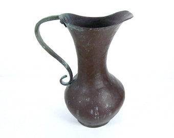 COPPER PITCHER, Vintage Copper Pitcher, Hand Hammered Copper