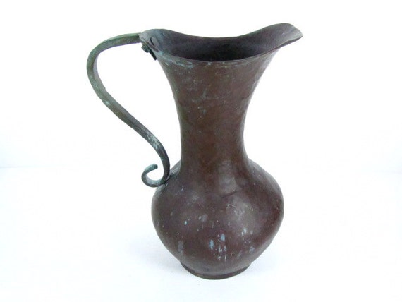 COPPER PITCHER, Vintage Copper Pitcher, Hand Hammered Copper