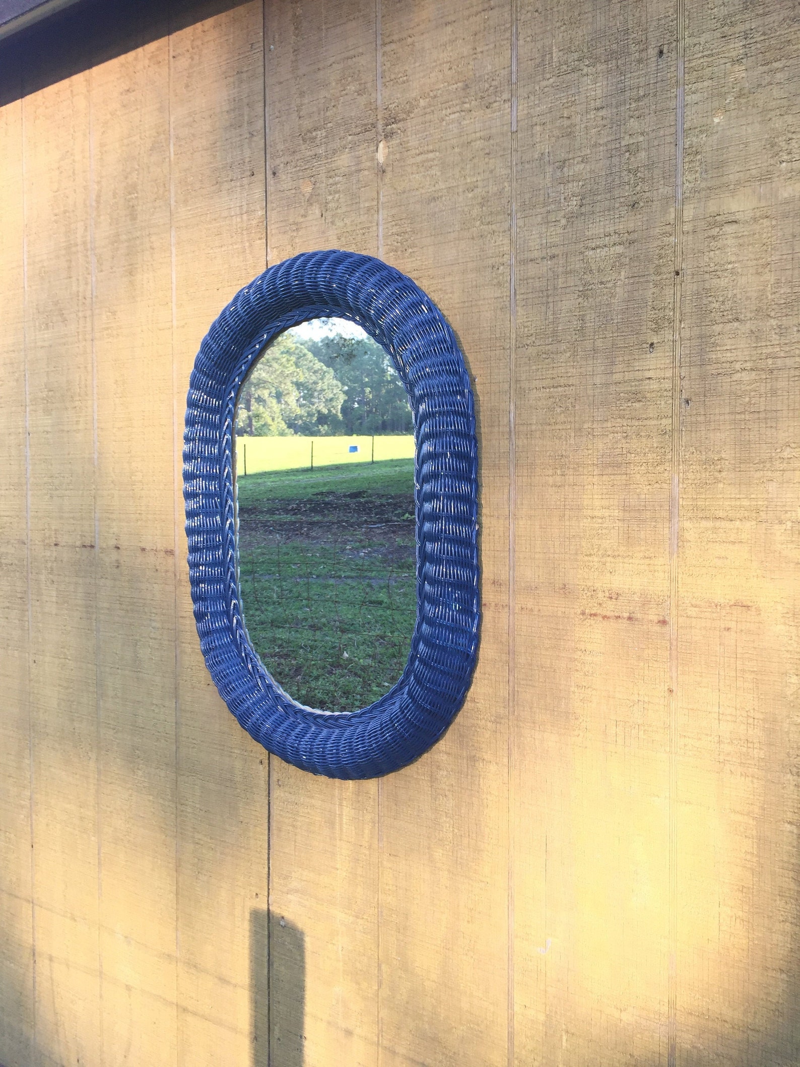 Wicker Mirror Vintage Large Mirror Shabby Chic Decor Etsy