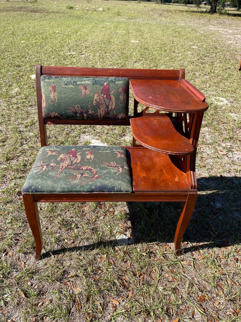 Vintage Phone Table Gossip Bench Fox Hunting Wood Bench Etsy