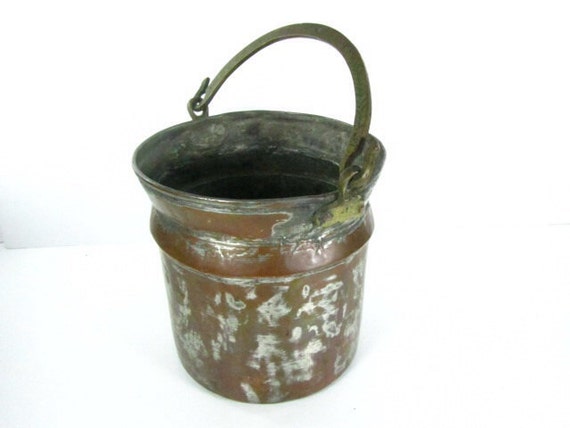 Copper pot, antique copper bucket, copper pan, antique copper, forged copper, copper pail, tin pail