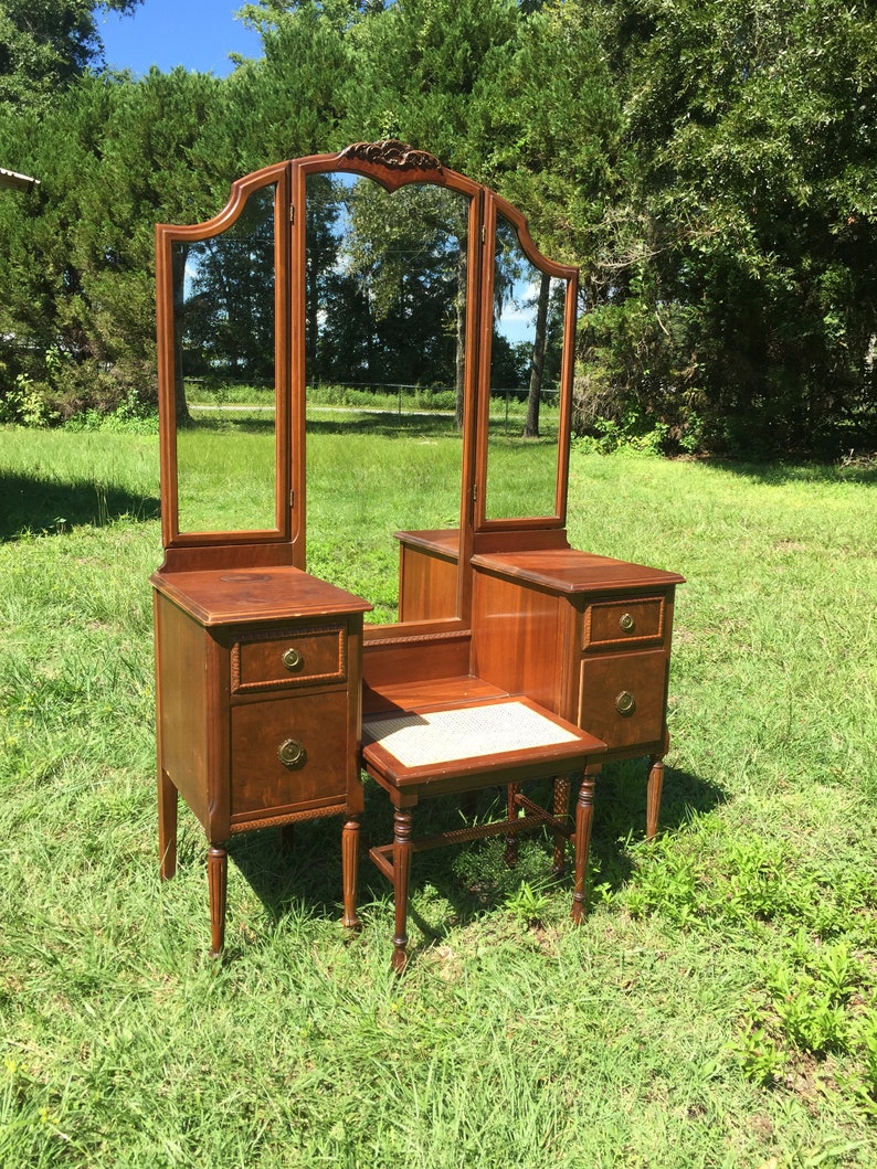 Vanity Dresser Mirror and Stool Griswold Guest Company Wood Etsy