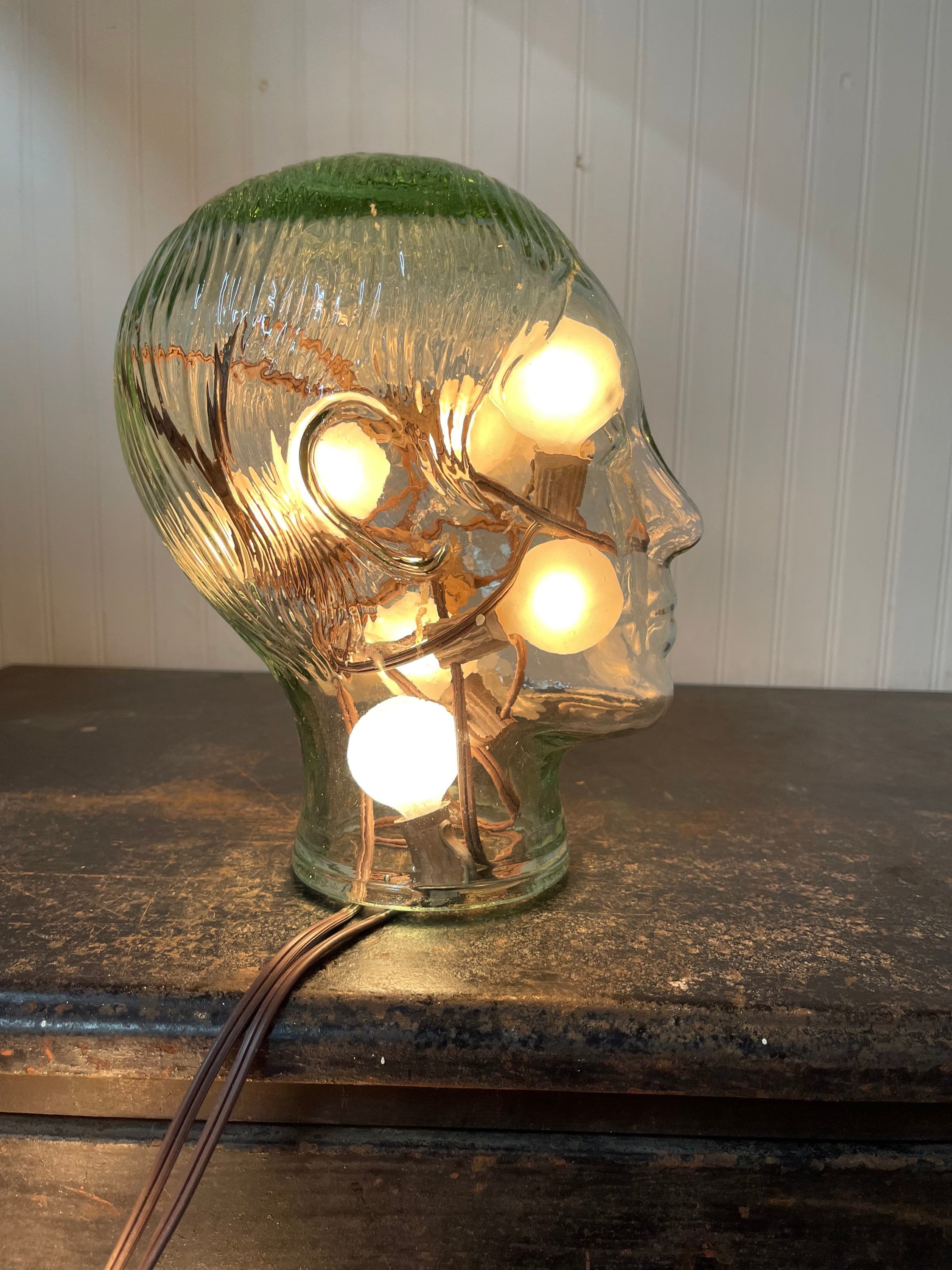 グリーン ガラス置物 マネキンヘッド 80年代 90年代 Glass Head, Green Head, Glass Sculpture, Glass Head Mannequin
