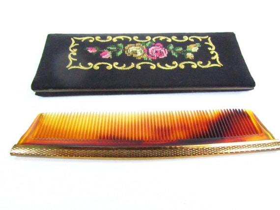 Vintage Comb Mirror and Case, Victorian, Needle p… - image 1