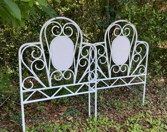 Vintage twin bed headboard, wicker headboard, farmhouse decor, pair, white wicker, beach decor, vintage furniture, Childs bed, single bed