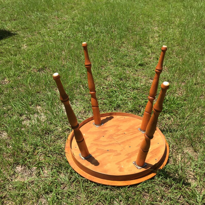 Vintage Side Table Wood Table Rustic Table Round Shaped Etsy