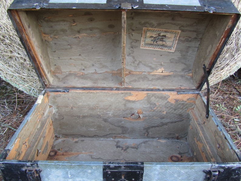 Antique Round Top Trunk Steamer Trunk Chest Storage Box Etsy