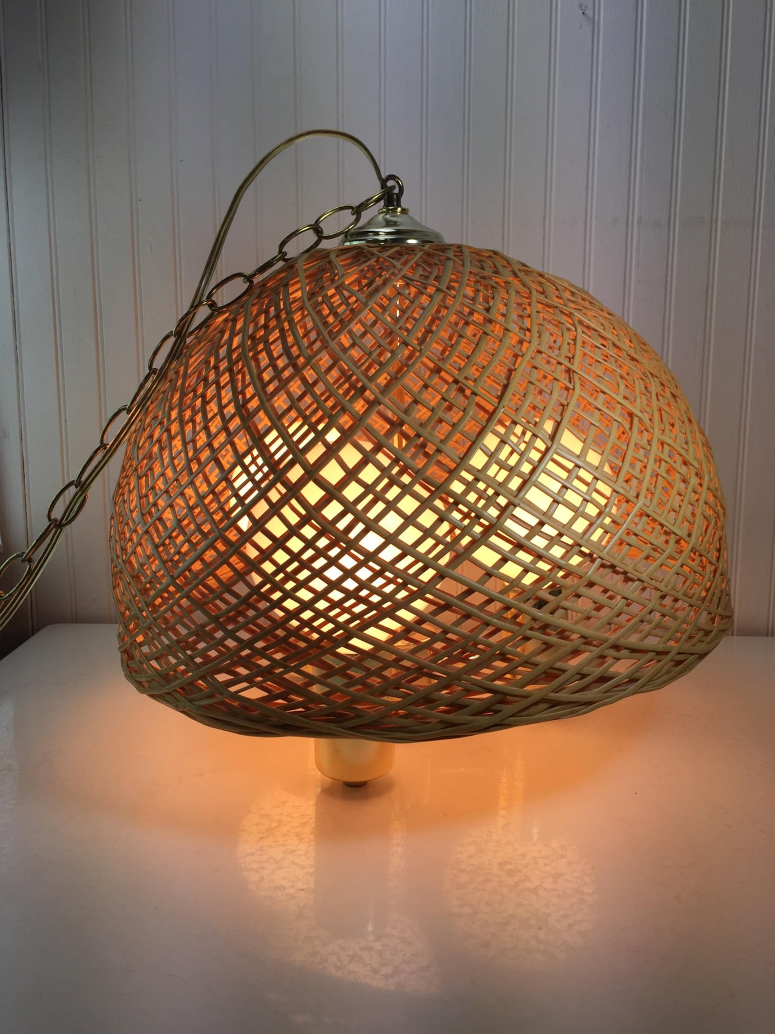 Vintage Wicker and Brass Swag Light Hanging Light Basket Etsy