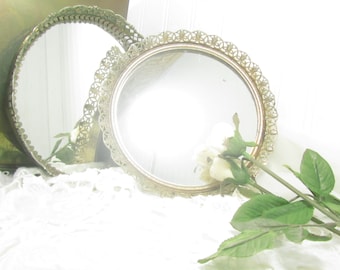 VINTAGE MIRROR TRAY, bandeja de tocador, espejo de oro, regencia de Hollywood, glamour, espejo chic en mal estado, espejo de metal, espejo ornamentado,