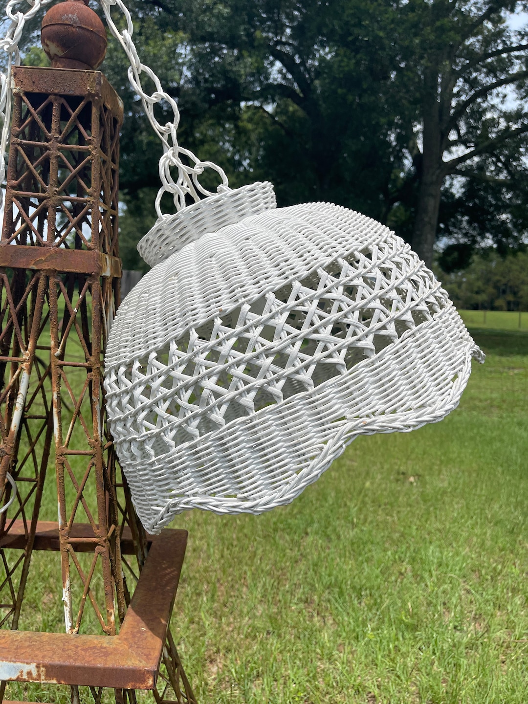 Vintage Wicker Lamp, Swag Light, Hanging Light, Basket Light, Chandelier, Boho Decor Light