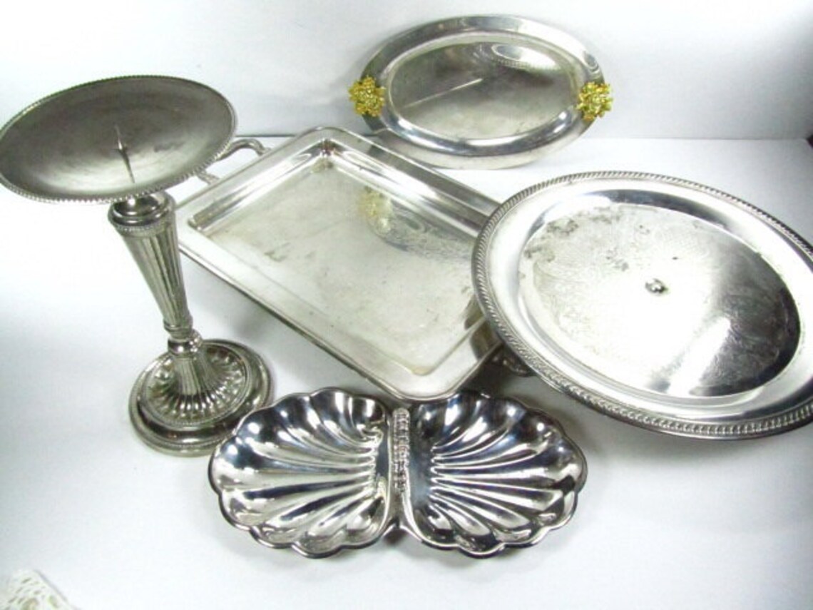 Vintage Silver Candle Holder Cake Stand Serving Bowls Etsy