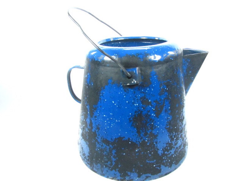 blue enamelware Vintage kettle,tea kettle enamel tea pot,farmhouse decor ENAMEL COFFEE POT