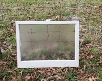 ANTIQUE WINDOW, WOOD Window, Window Pane, Wall Decor, Obscured glass, Glazed Window, frosted Window, Wall Hanging, White Chippy Paint
