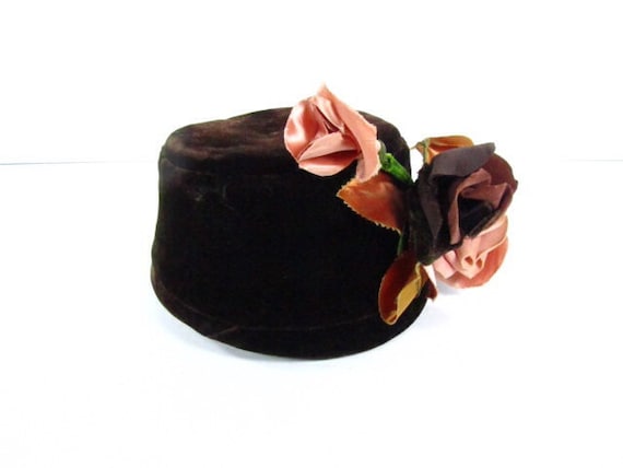 Vintage Pill Box Hat, Brown Hat, Designer Hat, Vin