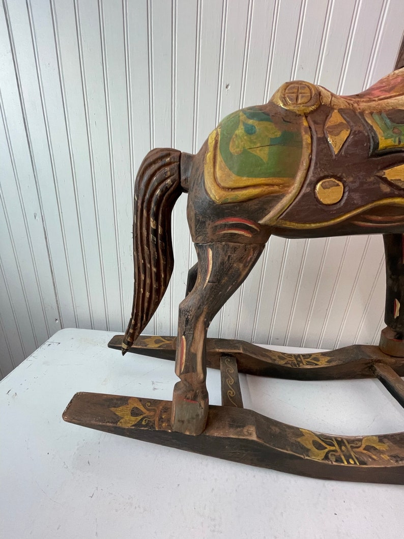 Wood Rocking Horse, Farmhouse Decor, Vintage Horse, Polychrome Horse ...