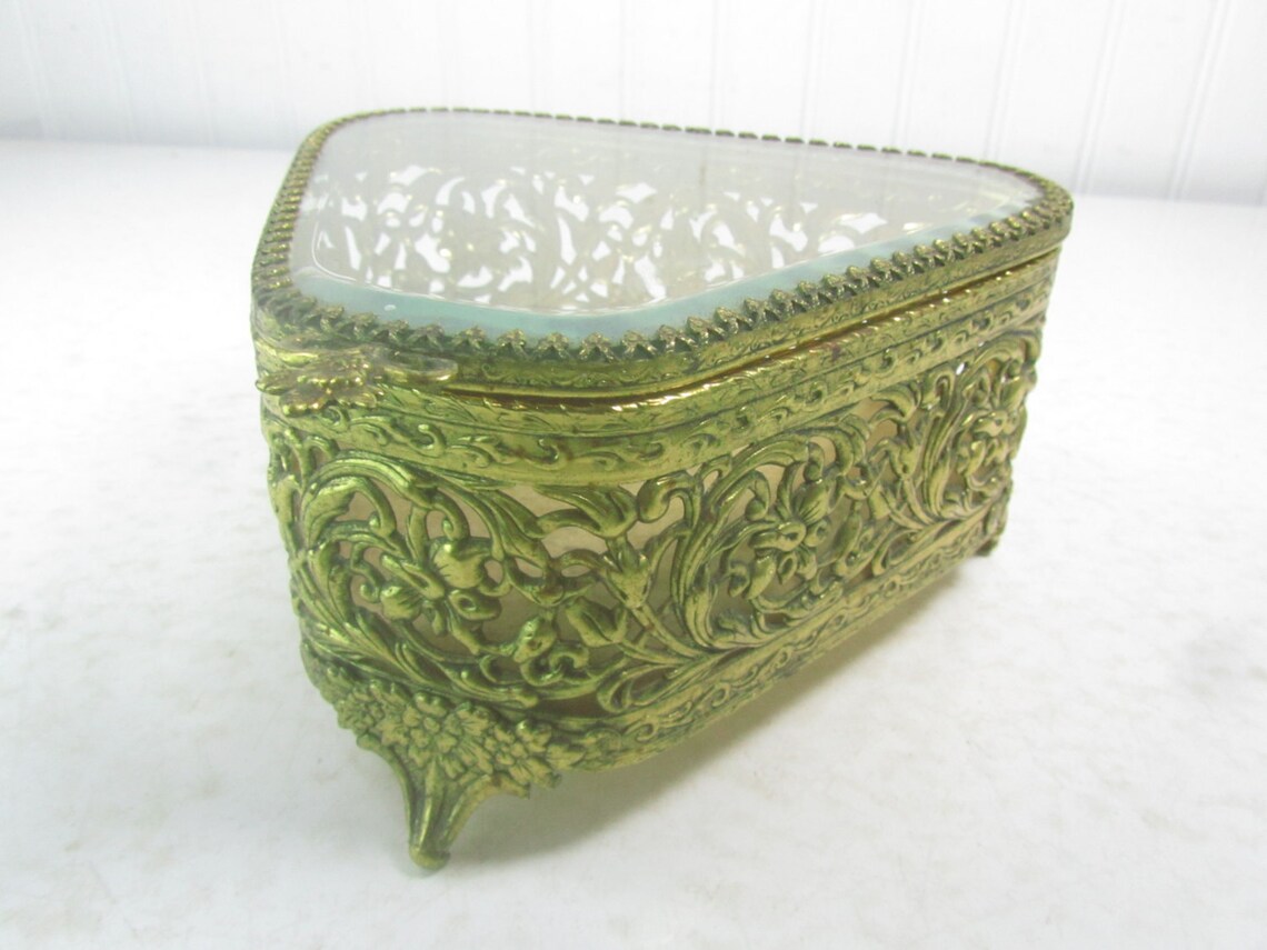 Vintage Brass Trinket Box Casket