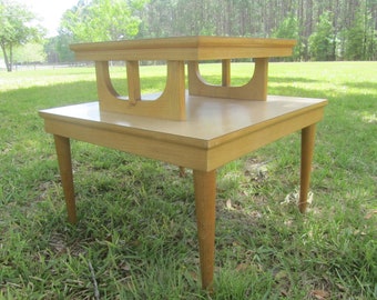 Danish modern end table, Wood Side Table, Mid Century Modern, two tiered end table,