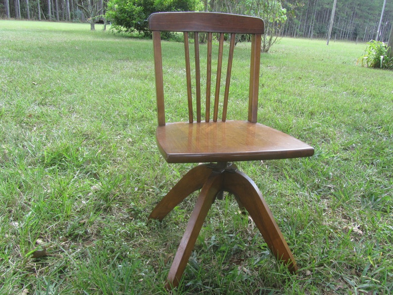 Vintage Child S Desk Chair Swivel Seat Wood Chair Etsy