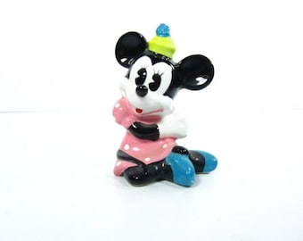 Minnie Mouse, figurine  collectible, Whimsical, Nick Knack, Figurine, pink mouse, glass animal, ceramic mouse,1950s collectible