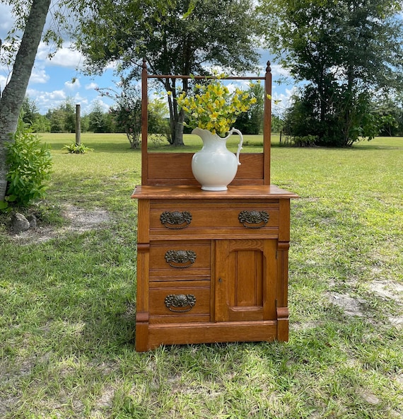 ANTIQUE Dry Sink Dry Sink With Towel Rack Wood Cabinet